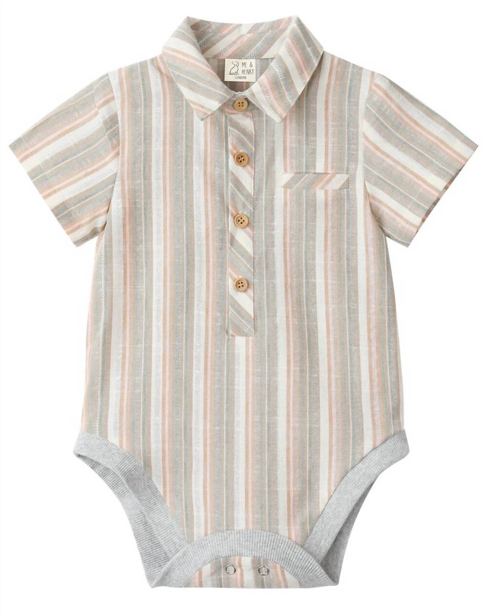 NEW ME & HENRY boys helford woven onesie in peach multi stripe